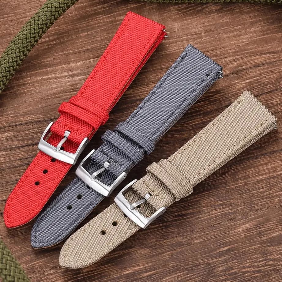 Waterproof Sailcloth Watch Band+Leather Watch Strap 18mm 20mm 22mm Quick Release Strap Nylon Wrist Strap Sports Bracelet Men