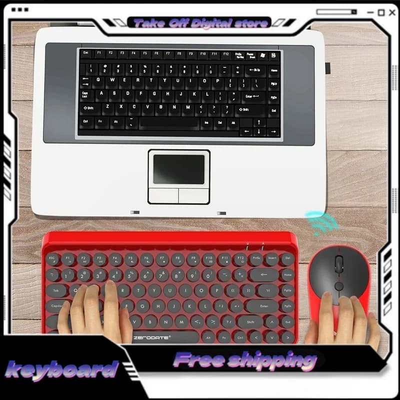 Punk Retro Circular Dots Keyboard 2.4g Wireless Keyboard Photoelectricity Mouse Tablet Laptop Desktop Computer Keyboard Office