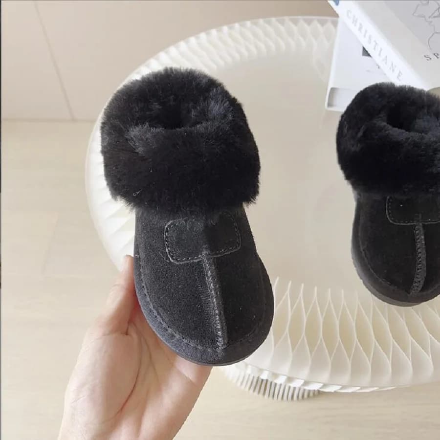 Winter Children's Snow Boots Men's Women's Plush Thickened Warm Shoes Suede Baby Anti Slip Snow Short Boots Black Pink 21-35