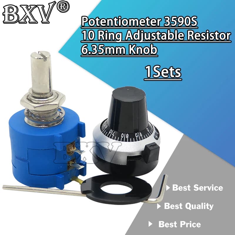 1Set 3590S Precision Multiturn New (1PCS Potentiometer 10 Ring Adjustable Resistor+1PCS Turns Counting Dial Rotary 6.35mm Knob)