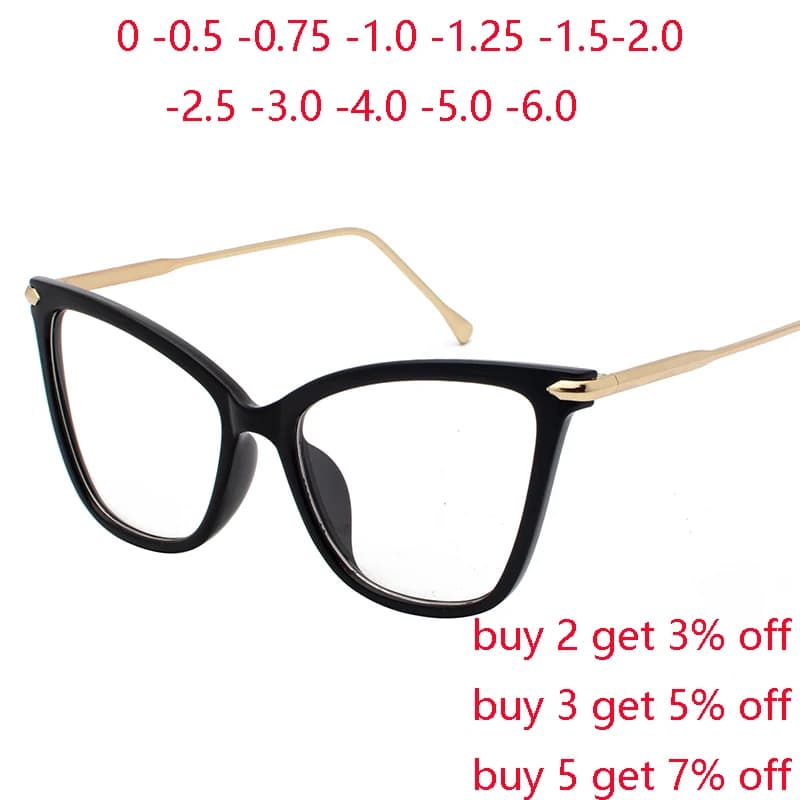 0 -0.5 -0.75 TO -6.0 Big Frame 1.56 Aspheric Prescription Eyeglasses With Cylinder Plastic Frame Cat Eye Short-sight Spectacles