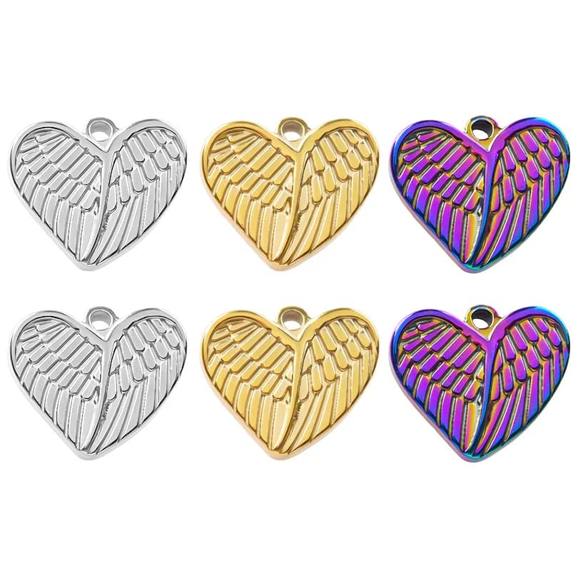 7pcs/Lot Love Wing Senior Pendant Colour Stainless Steel Pendants New In No Fading For Diy Necklace Jewelry Hand Making Findings