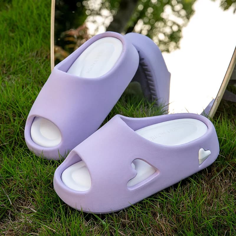 Heart colored slides woman lilac slipers autumn chunky heel mules shoes new women's slide sandal trends lady platform flip flop