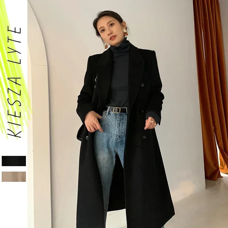 Women Woollen Coat Runway Luxury Vintage Long Sleeve Lacing Warm Wool Jacket Ladies Outwear 2024 Winter Outfit