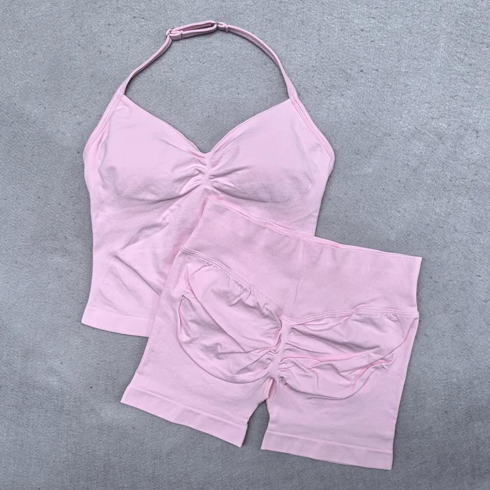 2 Pieces Women Yoga Set Seamless Adjustable Strappy Tank Top Scrunch Sports Shorts Gym Clothes Woman Summer Workout Outfits