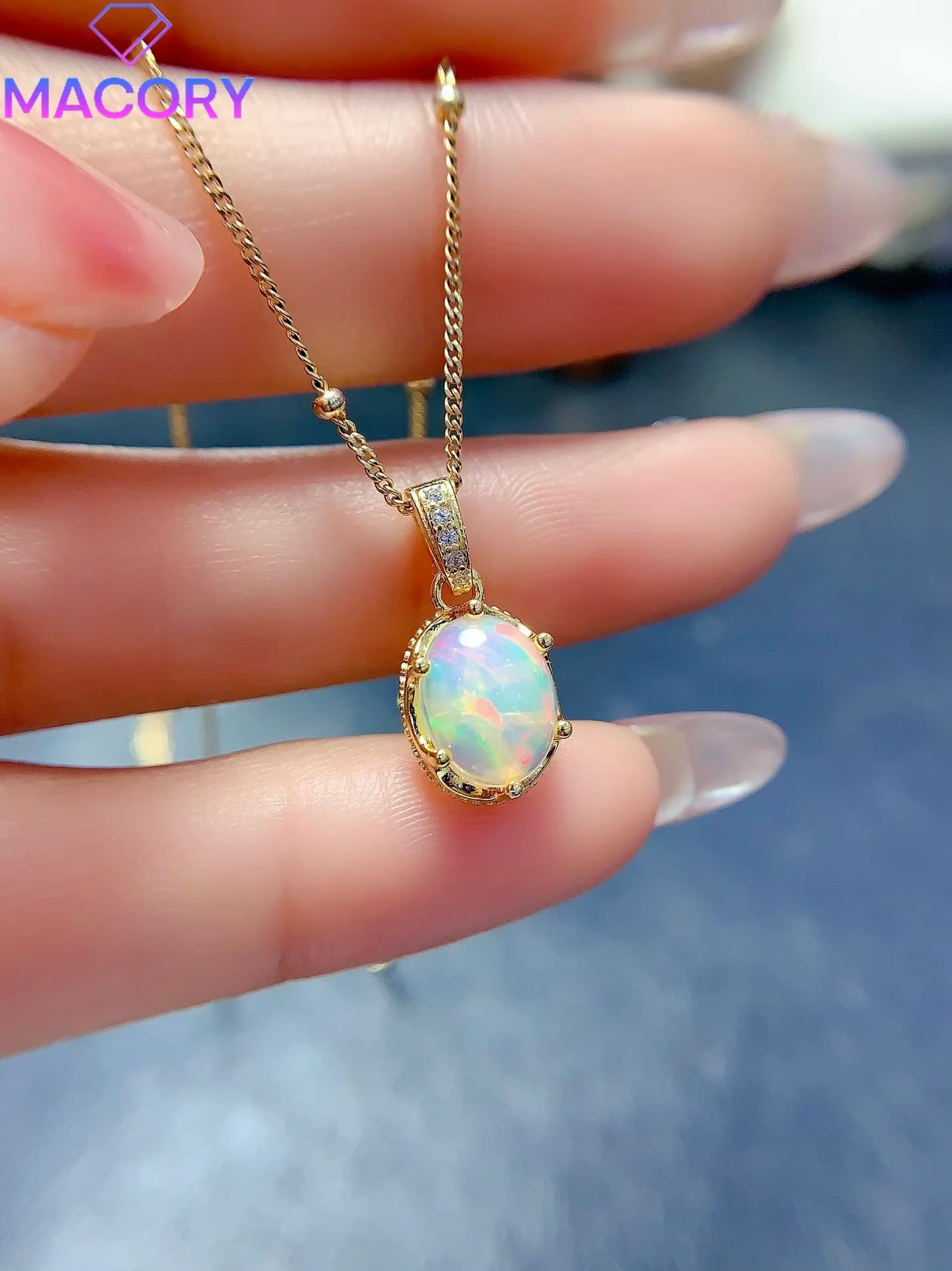 925 Sterling Silver Natural Opal Necklace Women's Sterling Silver Jewelry Certified Original Pendant Pure Women's Chain
