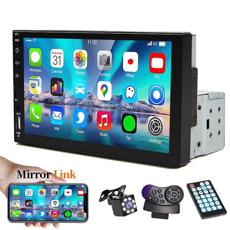 7 Inch Car Radio 1 Din MP5 Player Touch Screen Multimedia FM ISO Power Aux Input Bluetooth USB Mirror Link Universal Autoradio