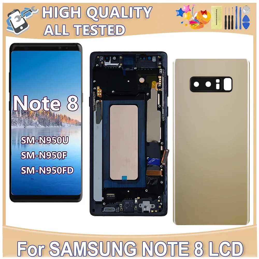 Tested TFT For Samsung Galaxy Note 8 N950 N950F N9500 LCD Display Touch Screen Digitizer Assembly Replacement Parts with Frame