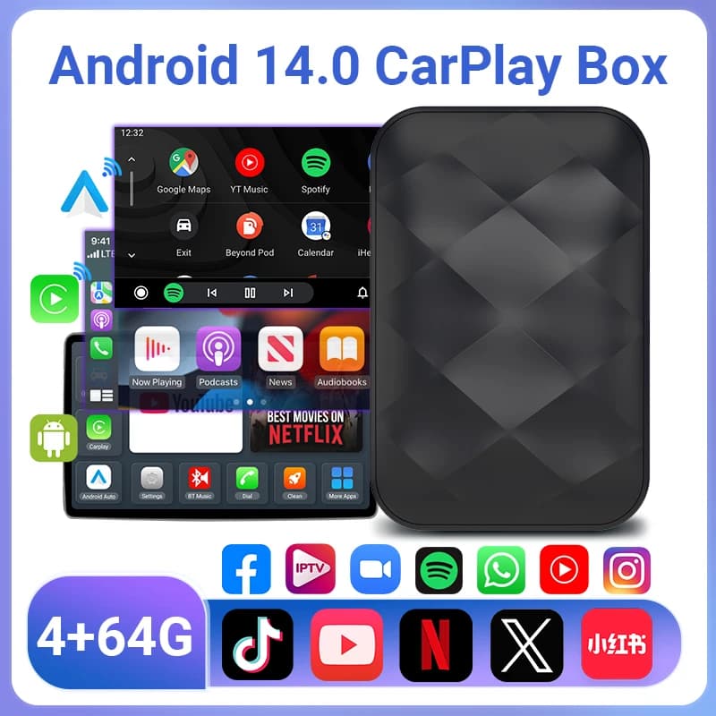 3IN1 Android14 Wireless Carplay Android Auto 2025 NewAdapter Upgrade Plug&Play For Youtube Netflix Dongle Wireless Car AI TV BOX