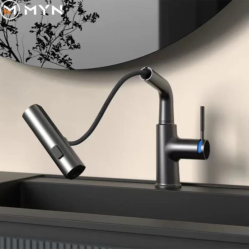 Tiktok New Trend Ivory Milky White Multifunction 360 Degree Rotating Waterfall  Basin Faucet  Bathroom Pull Out Basin Water Tap