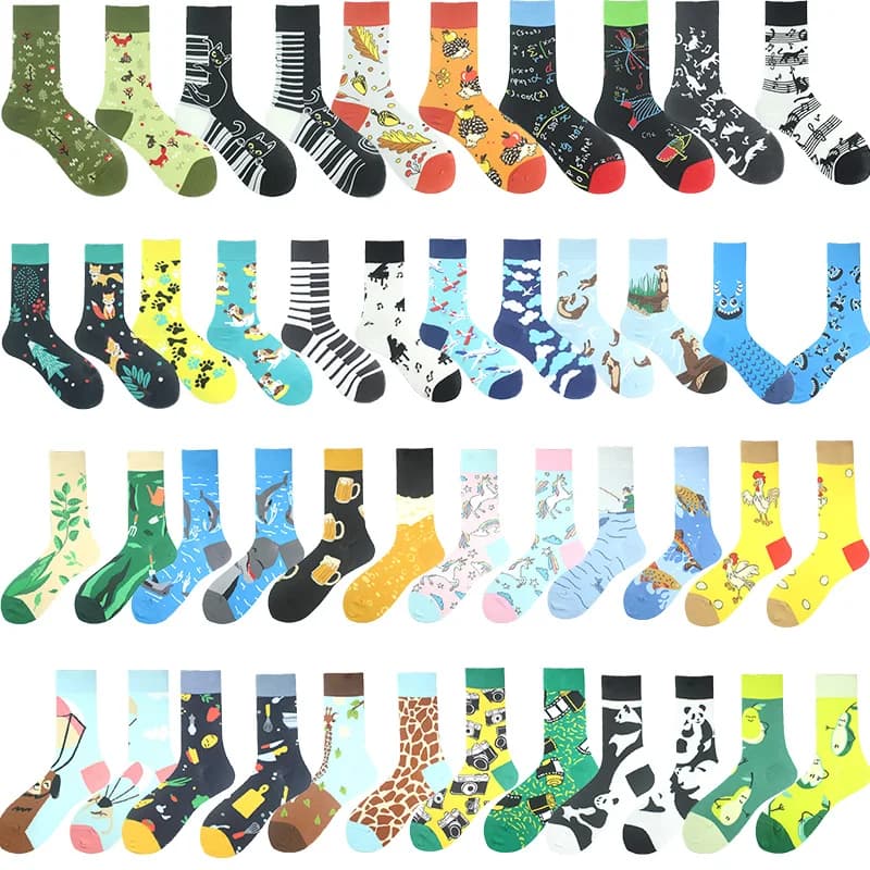 AB Professional Design Funny Socks Men Happy Animal Music Beer Skarpetki Sokken Hip Hop Big Size Meias Skateboard Divertidos