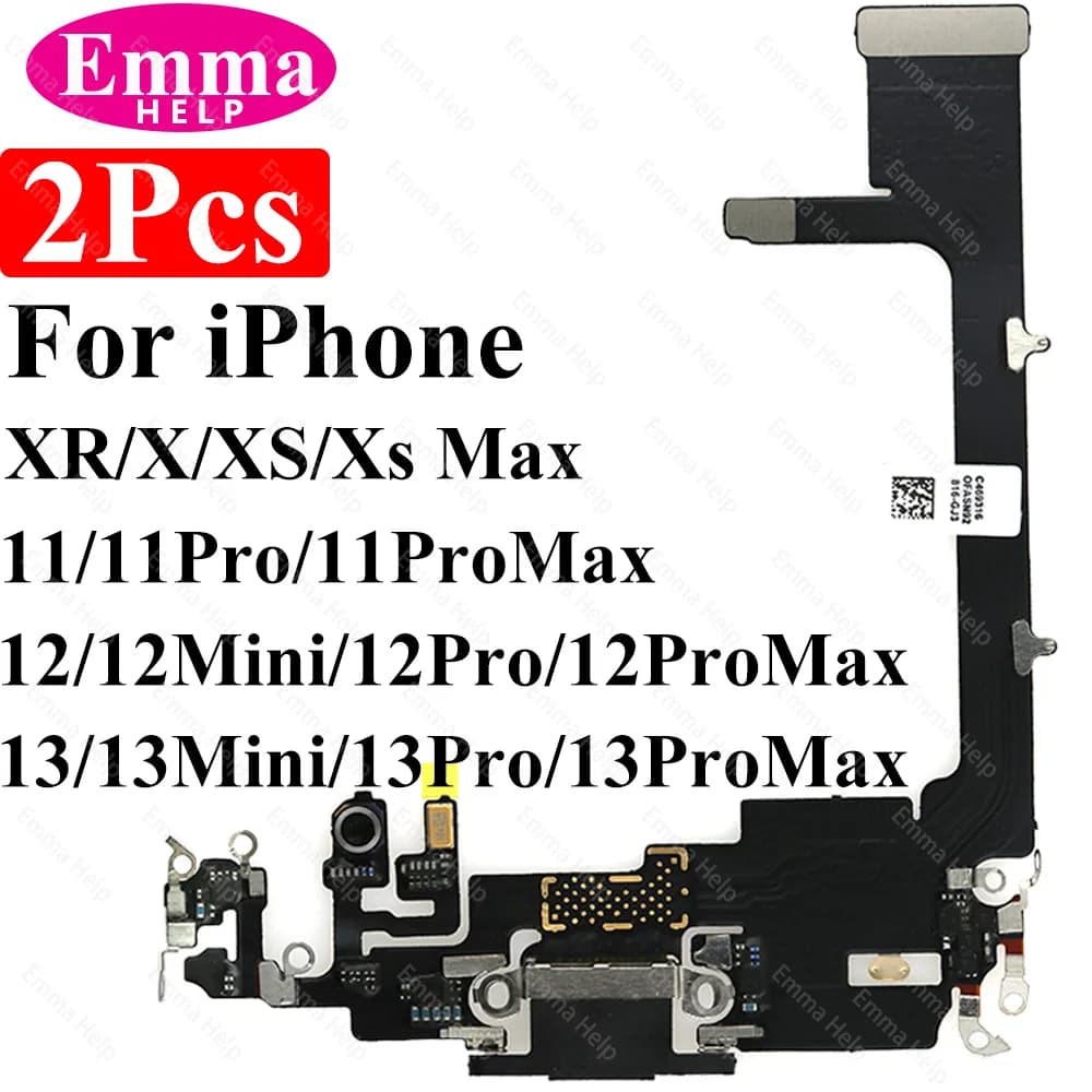 2pcs USB Charging Charger Port Flex Cable For iPhone 11 12 Pro Max mini 13 8 X XS XR Dock Charger Connector With Microphone Flex