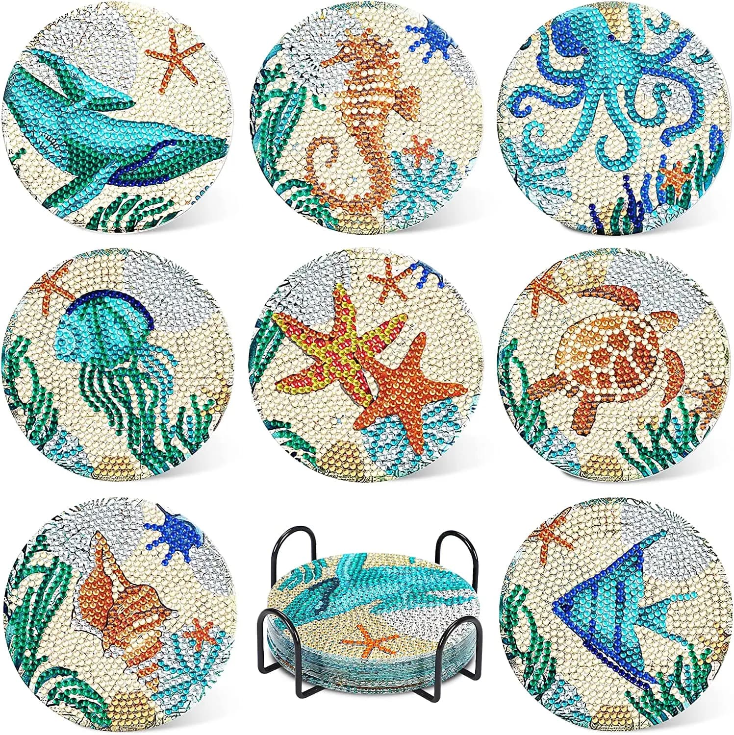 RUOPOTY 8pc/sets Diamond Painting Coasters For Drinks DIY Coaster Diamond Art Kits for Adults Kids Beginners Diamond Art Craft
