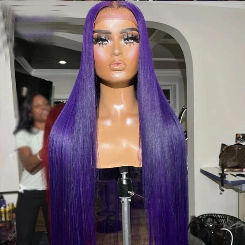 Purple 13x4 Lace Front Wig Soft Glueless 26Inch Long Purple For Black Women Baby Hair 180%Density Preplucked Daily Cosplay