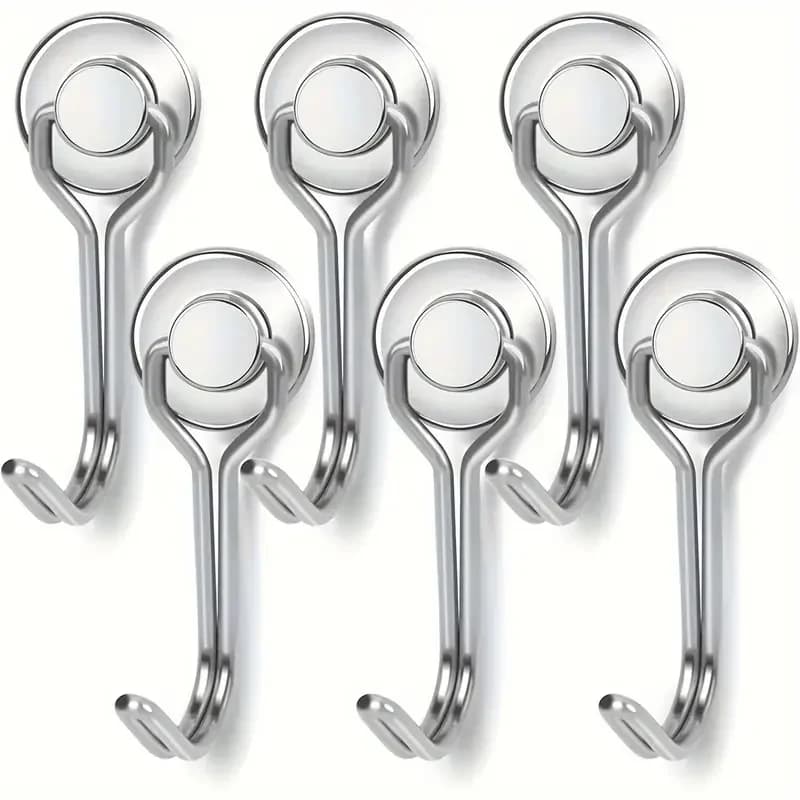 6Pcs Magnetic Hook Heavy Duty Magnet Hook with Swivel Hook for Home Kitchen Refrigerator Wreath Key