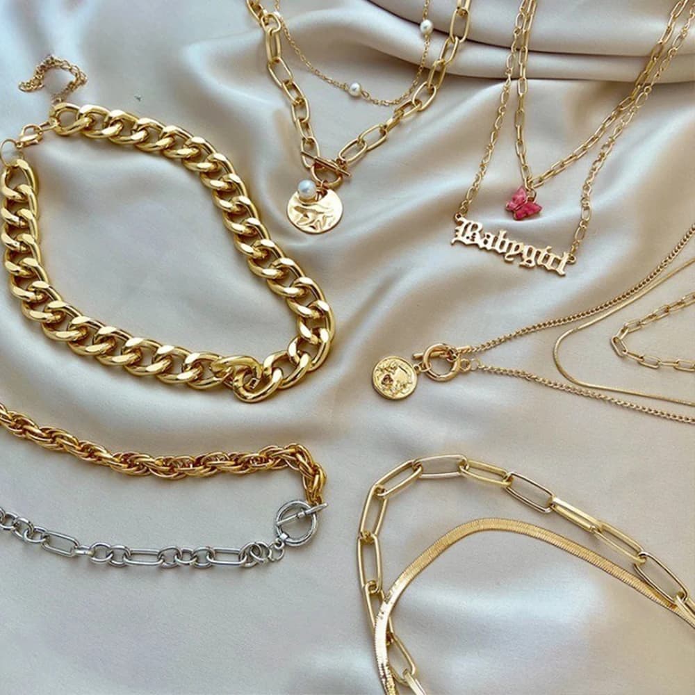 Fashion Gold Color Metal Clavicle Chain Choker Necklaces for Women Girls Vintage Female Pearl Link Chain Party Gift Jewelry