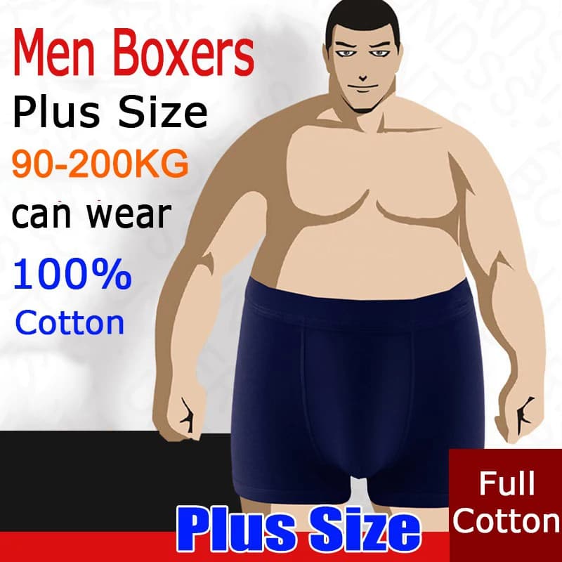 90-200kg Men's Boxers Shorts Plus Size Underwear Full Cotton Fabric High Quality