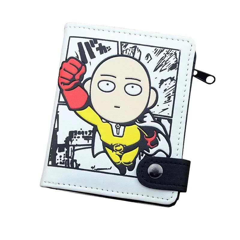Anime One Punch Man Saitama PU Leather Men's Wallets Card Holders with Interior Zipper Pocket