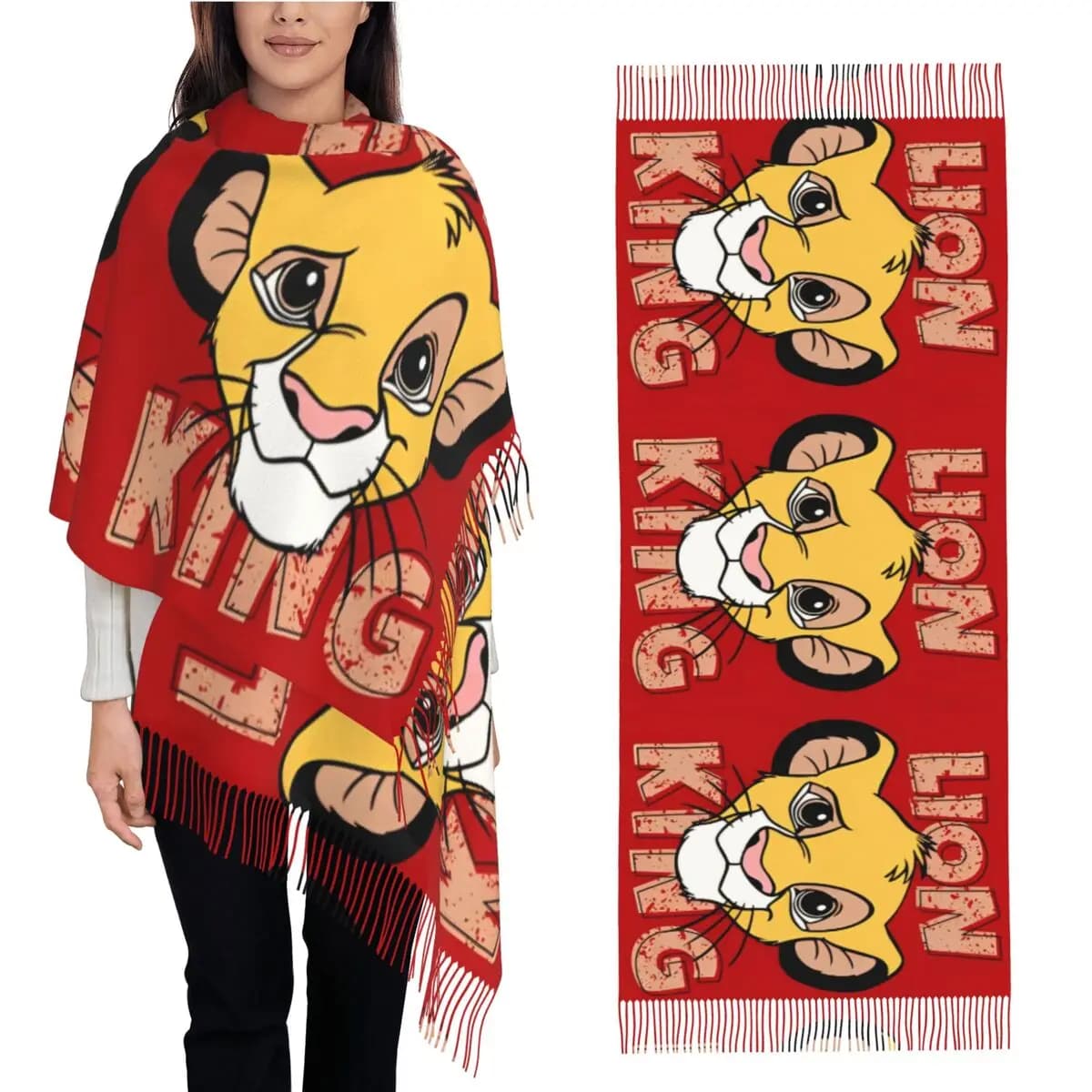 Warm Soft Scarf Autumn Lion King Simba Cartoon Shawls and Wrap Cartoon Animals New Design Foulard Women Casual Head Scarves