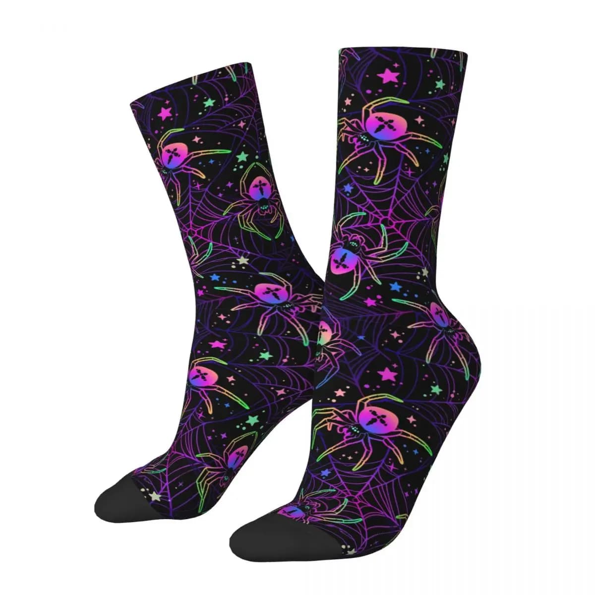 Funny Happy Sock for Men Multicolored Spiders Harajuku Neon Pattern Quality Pattern Printed Crew Sock Seamless Gift