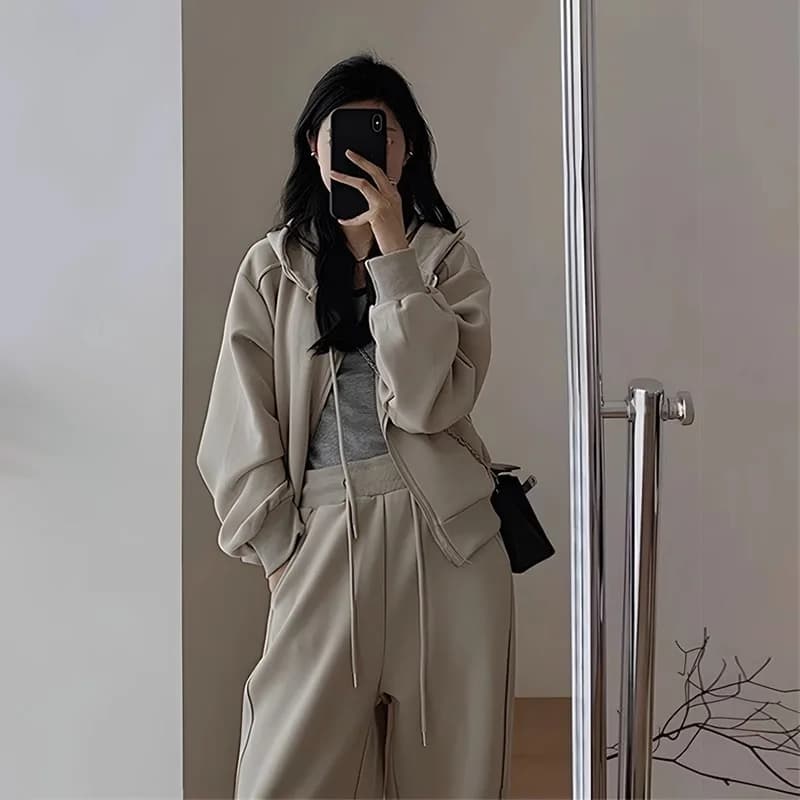 2024 Autumn and Winter Fashion Casual Hoodie Sportswear Women's Set Wide Leg Pants Hooded Running Two-piece Set