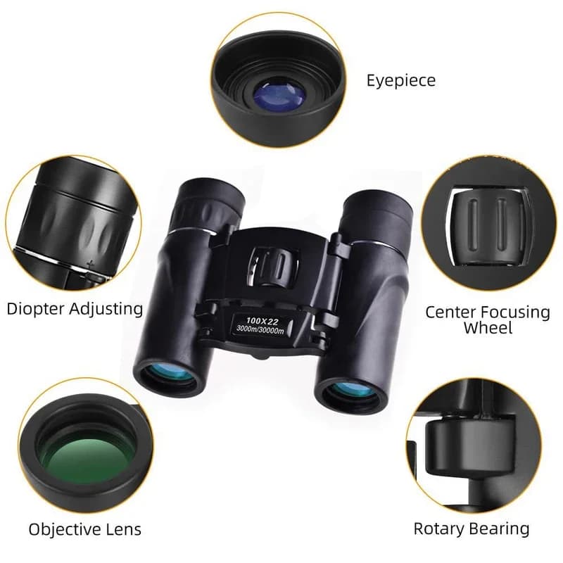 100x22 Mini Portable Hd Binoculars 30000m Long Range Folding Bak4 Fmc Optics For Hunting Sports Outdoor Camping Travel