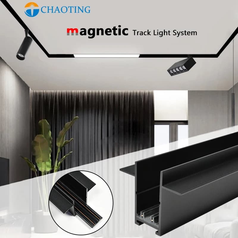 220V Linear Tracklight Adjustable LED Lamp Magnetic Rail LED Track Light Recessed Mounting Black 2 Wire Magnet Track Rail System