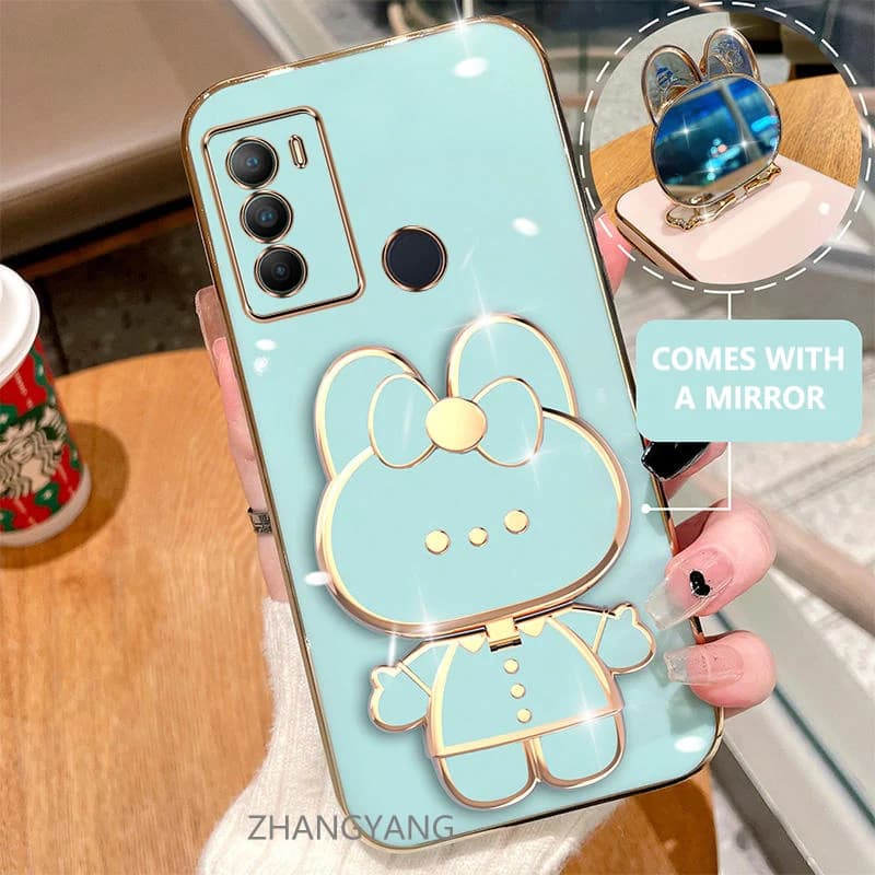 Case For Moto G60 G40F Electroplated straight edge silicone phone case cute 3D rabbit with built-in mirror for anti drop