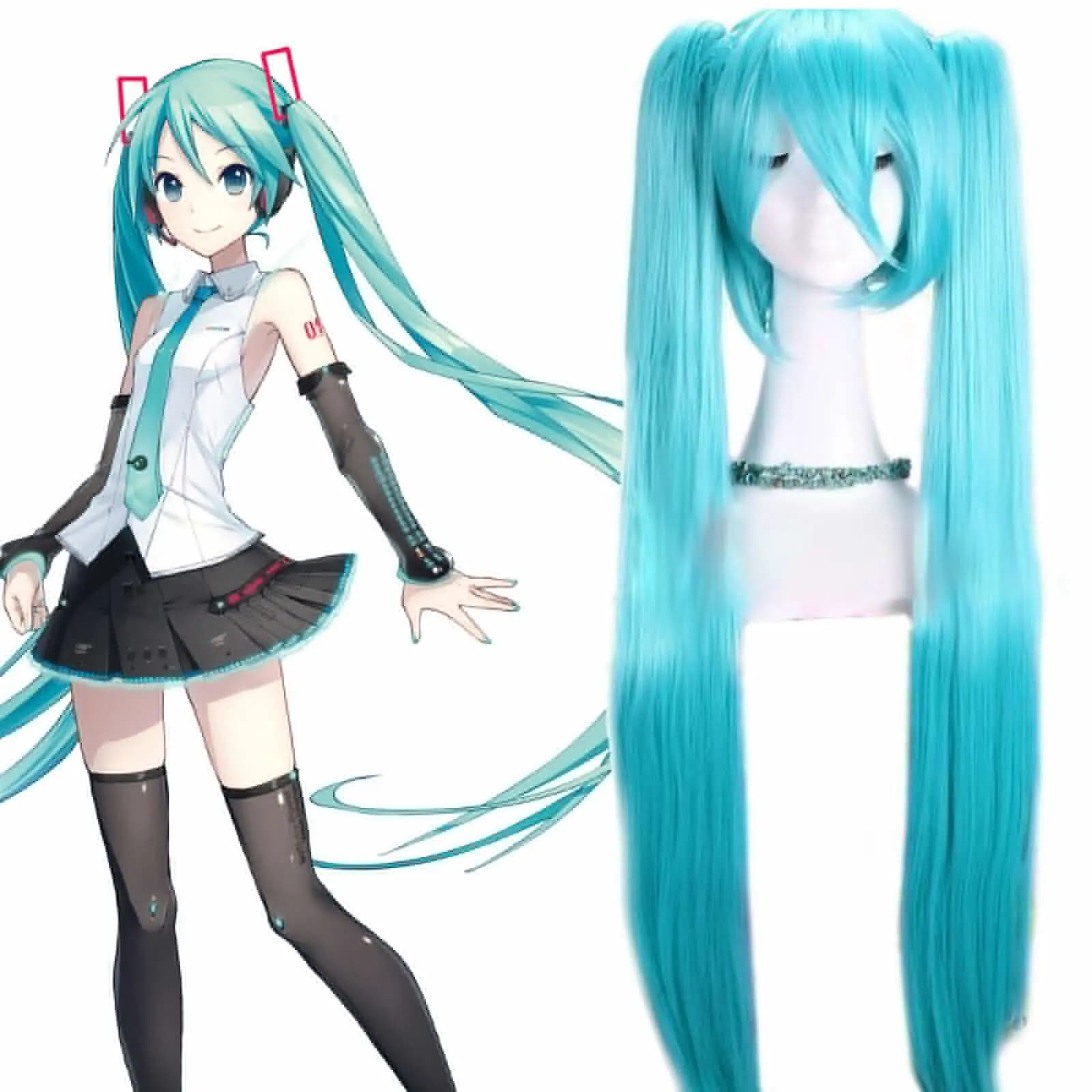 Hatsune Miku Cosplay Wigs Halloween Party Blue Long straight Ponytail Synthetic Full Wig