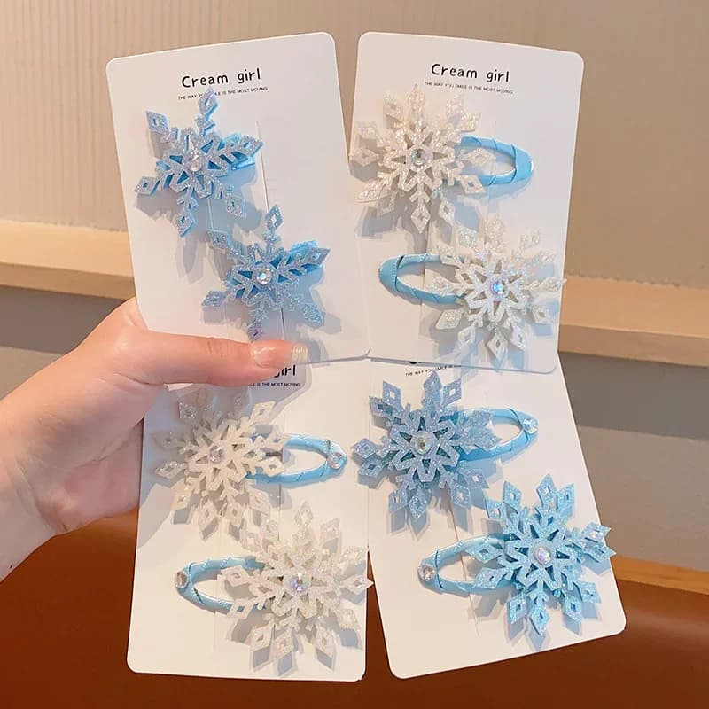 2PCS New Princess Snowflake Girls Lovely Hairpins Children Headwear Hairgrip Hair Clips Barrettes Hair Accessories