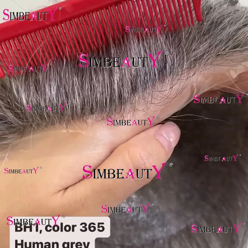 Natural Hairline Silver Gray Brown #365 #1b80 0.02mm Ultra Thin Skin Men's Toupee 80%-90%Density Human Hair Capillary Prosthesis