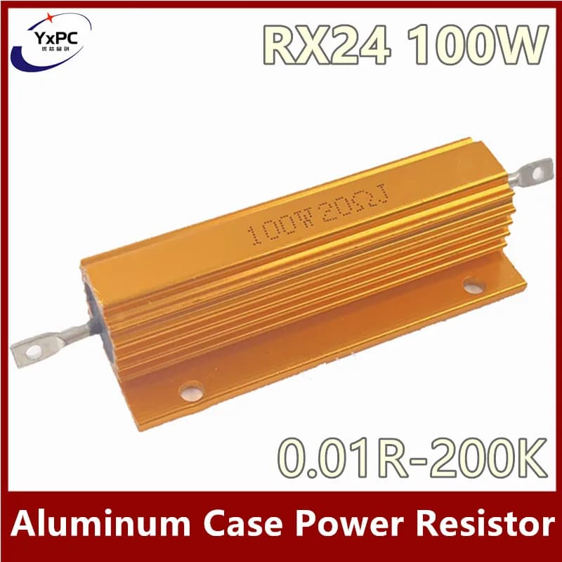 RX24 100W 0.01R-200K Aluminum Power Metal Shell Case Wirewound Resistor 0.03R 0.08R 0.2R 0.5R 1R 1.8R 2R 3.3R 4.7R 1.8K 2K  ohm
