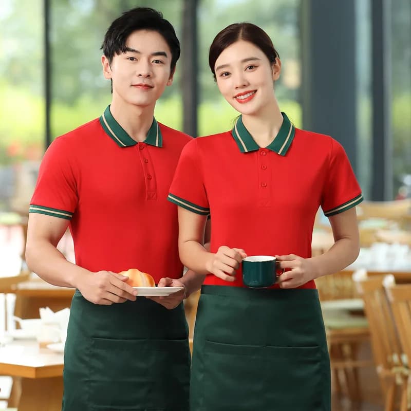 Summer Catering Waiter Workwear Short-Sleeved T-shirt Summer Milk Tea Fast Food Restaurant Restaurant Ding Room Hot Pot Shop Too