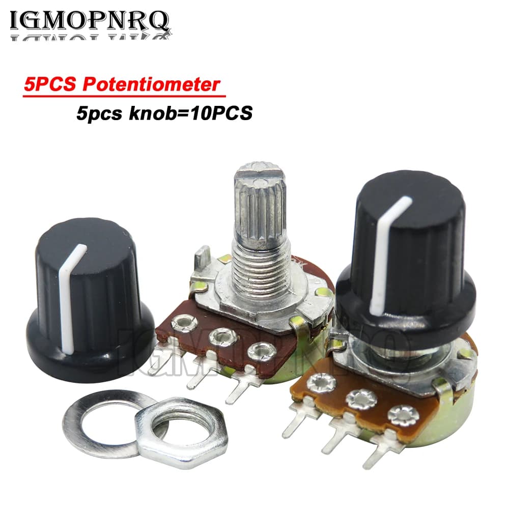 5st WH148 1K 10K 20K 50K 100K 500K Ohm 15mm 3 Pin Linear Taper Rotary Potentiometer Resistor For Arduino With AD2 White Cap