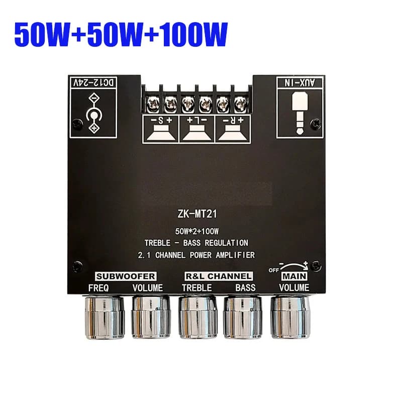 ZK-MT21 2*50W+100W Bluetooth 5.0 Power Subwoofer Amplifier Board 2.1 Channel Class D Home Theater Audio Stereo Equalizer Amp