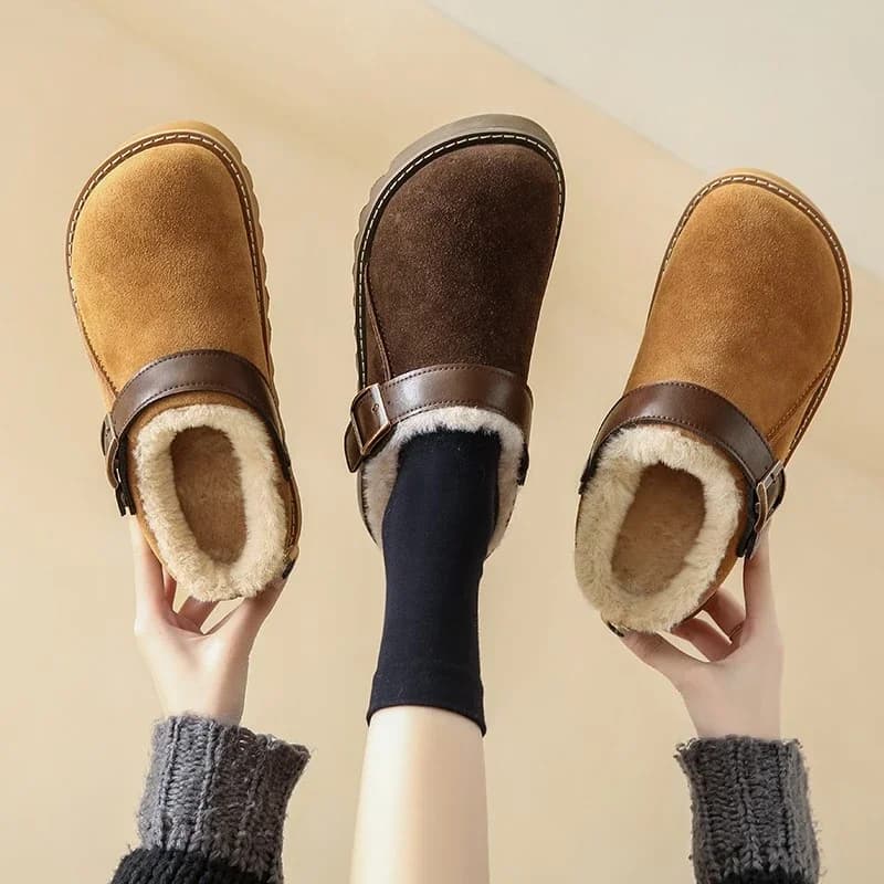Sweet Fur Flats Female Winter Warm Plush Slippers Slip on Round Toe Shoes Woman Solid Casual Shoes Plus Size Zapatillas Mujer