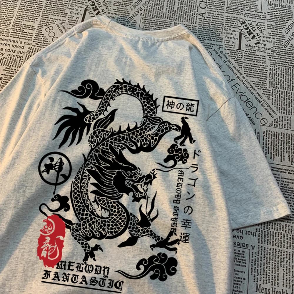 The Harajuku Dragon Funny Pattern T Shirts Men Hip Hop Tee Clothes Cotton Couple Summer Shirt Summer Cotton Loose T Shirts Women