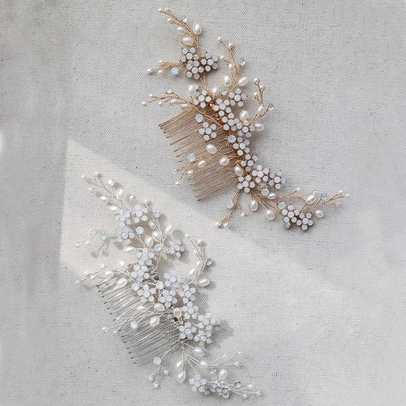 Delicate Opal Crystal Floral Bridal Hair Comb Piece Pearls Women Head Jewelry Wedding Accessories Girls Headpiece