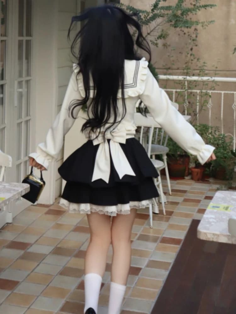 2023 Autumn Sweet Skirt 2 Piece Set Women Outwear Casual Kawaii Blouse + Office Lady Y2K Lace Mini Skirt Korean Fashion Suits