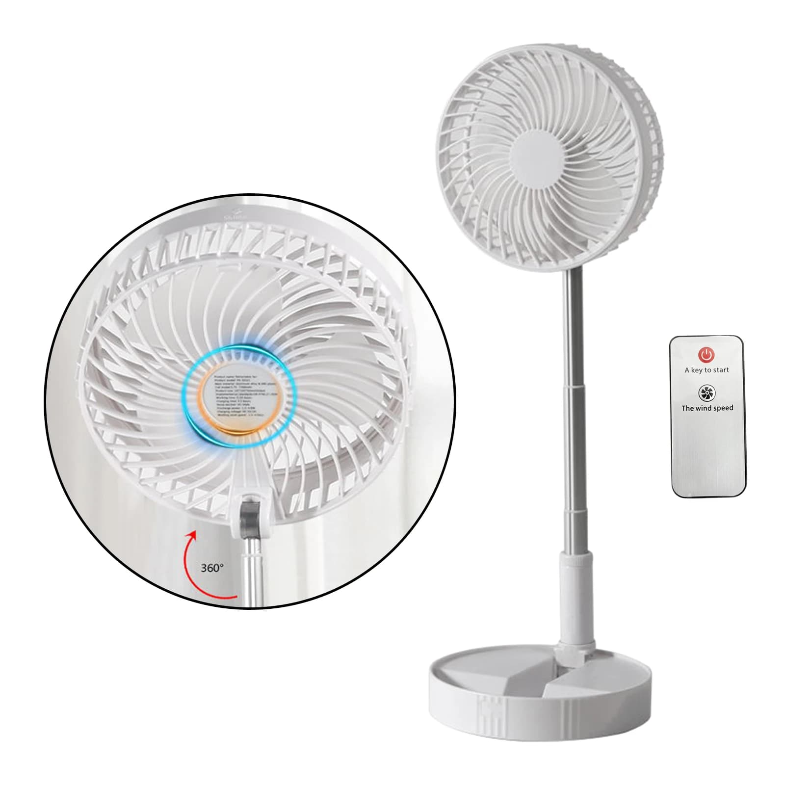 7200mAh Electric Foldable Fan USB Rechargeable Portable Household Telescopic Low Noise Air Cooler 4 Speed for Camping