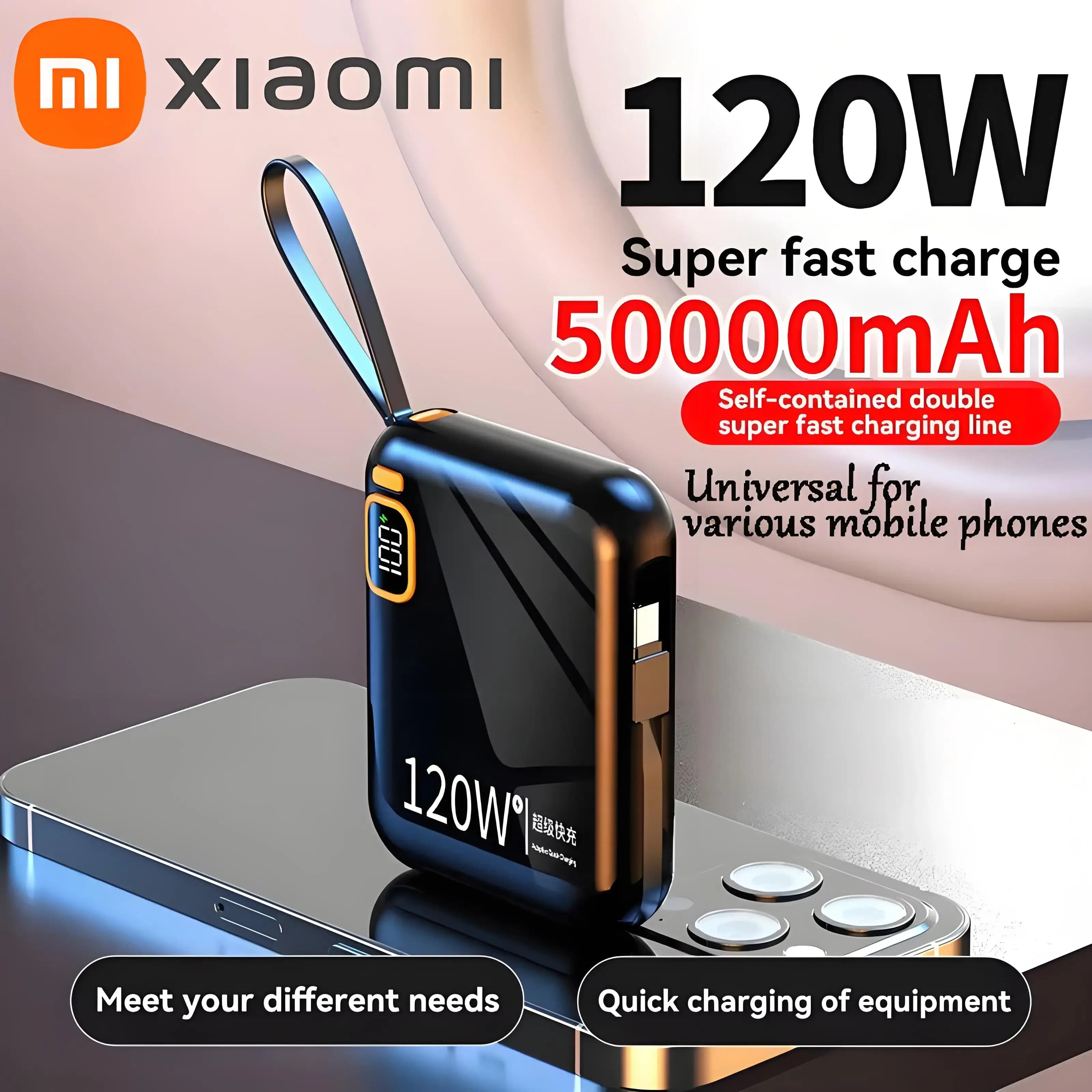 Xiaomi 50000mAh Power Bank 120w Detachable Usb To Type C Cable Two-way Fast Charger Mini Powerbank For Iphone Xiaomi Samsung