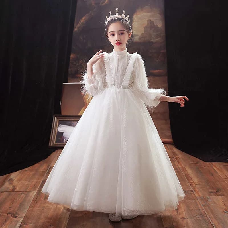 Evening Princess Girls Party White Prom Tulle Dress Fluffy Flower Girl Winter Velvet Wedding Toddler Dresses For New Year 2023
