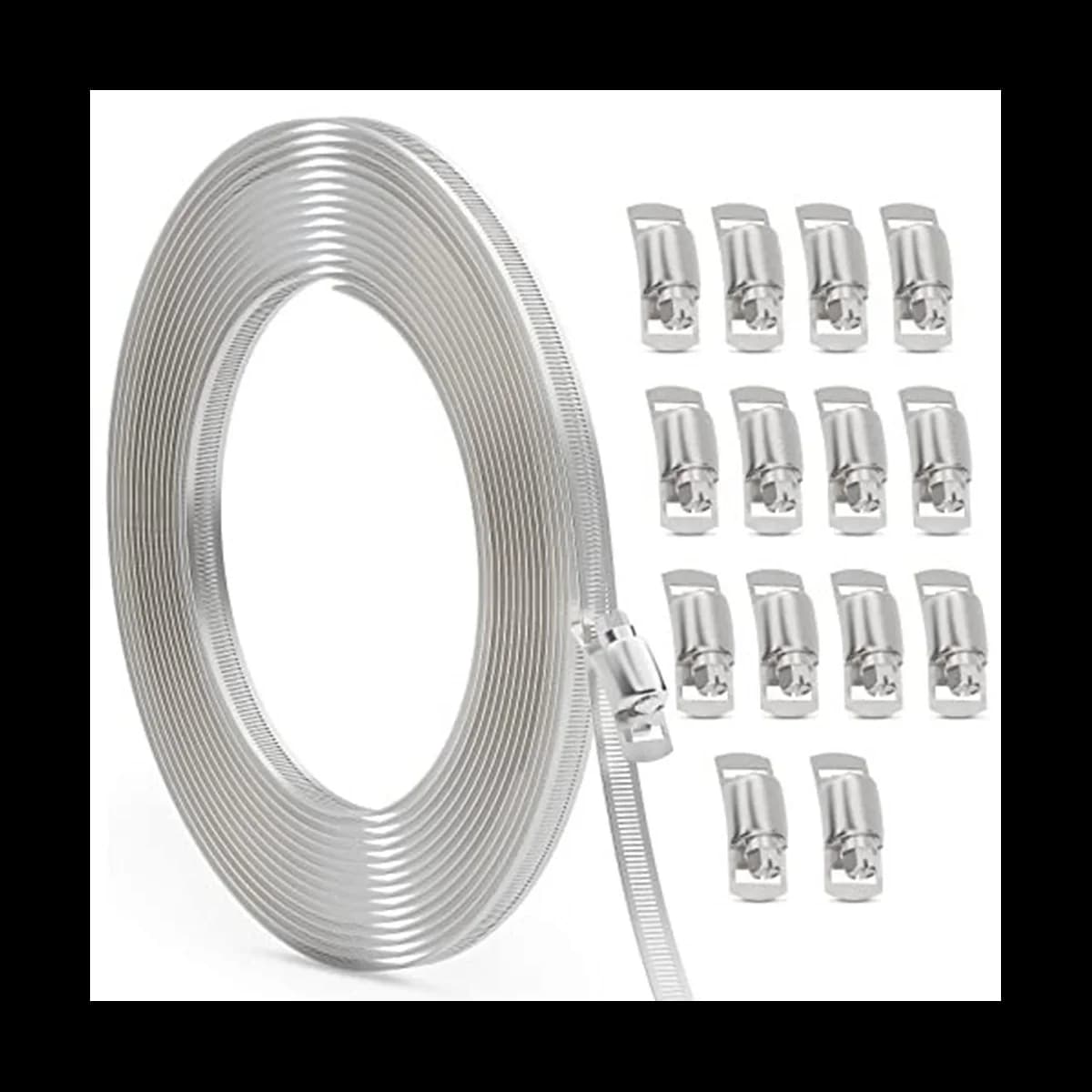 30FT Hose Clamp Assortment Kit,DIY Metal Straps+15PCS Fasteners Adjustable Hose Clamps,Worm Gear Band Hose Clamp