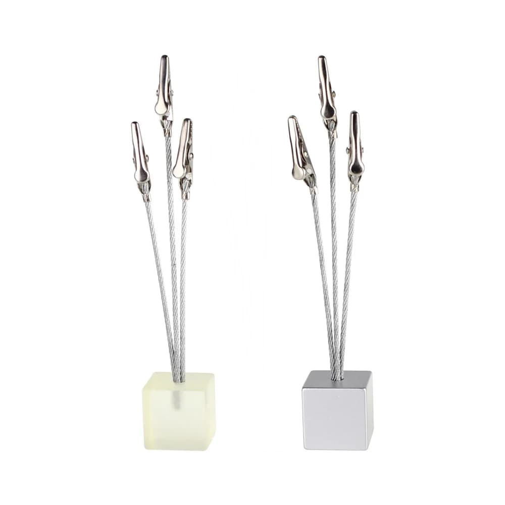 3 Wire Memo Holder Cube Picture Note card Clip Desk Paper Photo Holders Alligator Clamp Table Stand Place Office Business