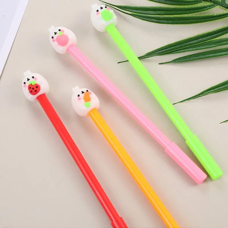 24 Pcs Wholesale Creative Rabbit Hug Fruit Gel Pens Set Student Exam Writing Tools Cartoon Learning Office Supplies Easter Day