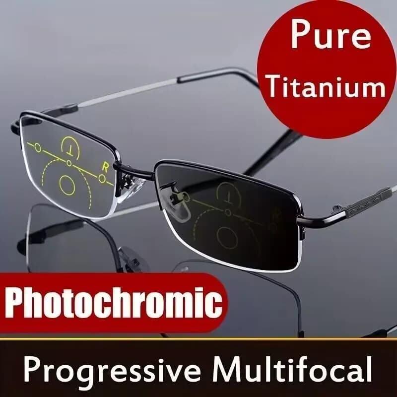 Titanium alloy Progressive Photochromic Reading Glasses Women Men Multi Focus Anti Blue Light Myopia Glasses Sports