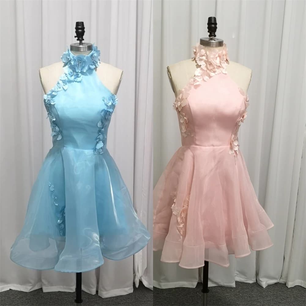 Customized Organza Draped Ruched Applique Clubbing A-line High Collar Bespoke Occasion Gown Short Dresses Saudi Arabia