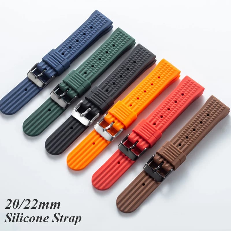 20mm 22mm Rubber Watch Band for Seiko Soft Rubber Watch Strap Waterproof Replacement Universal Watchbands Mens Diver Sports Band