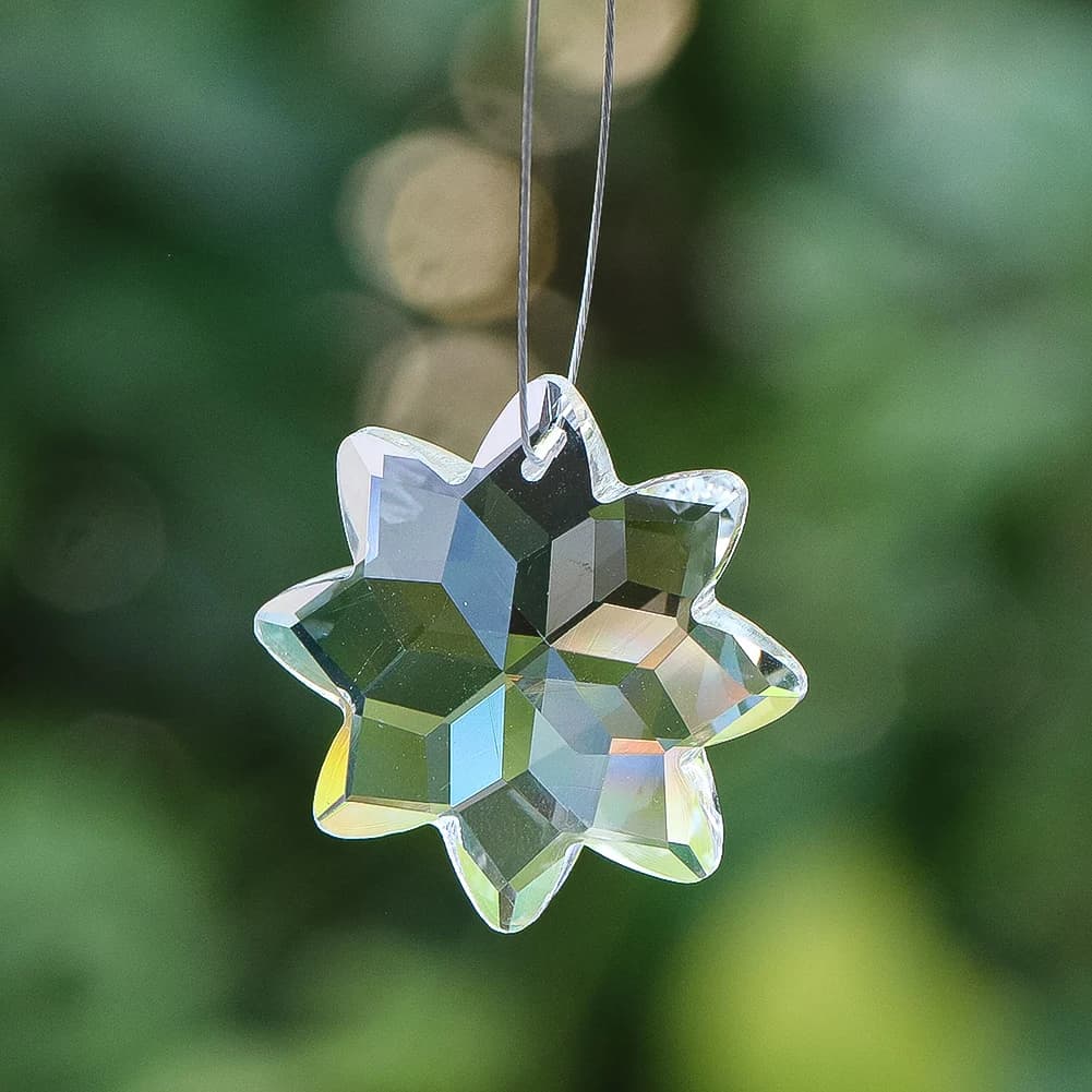 1PC  Snowflake Shape Transparent Crystal Beads Faceted Glass Beads Loose Spacer Octagonal Prism Jewelry Making DIY Hanging Decor