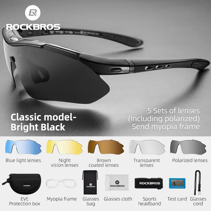 ROCKBROS Cycling Polarized glasses Bike Photochromic Outdoor Sports Sunglasses MTB PC Goggles Eyewear 5/3 Lens Bicycle Accessory